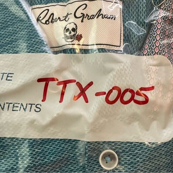 Robert Graham Teal Patterned Long Sleeve Linen Blend Shirt in Size Small - Picture 8 of 8